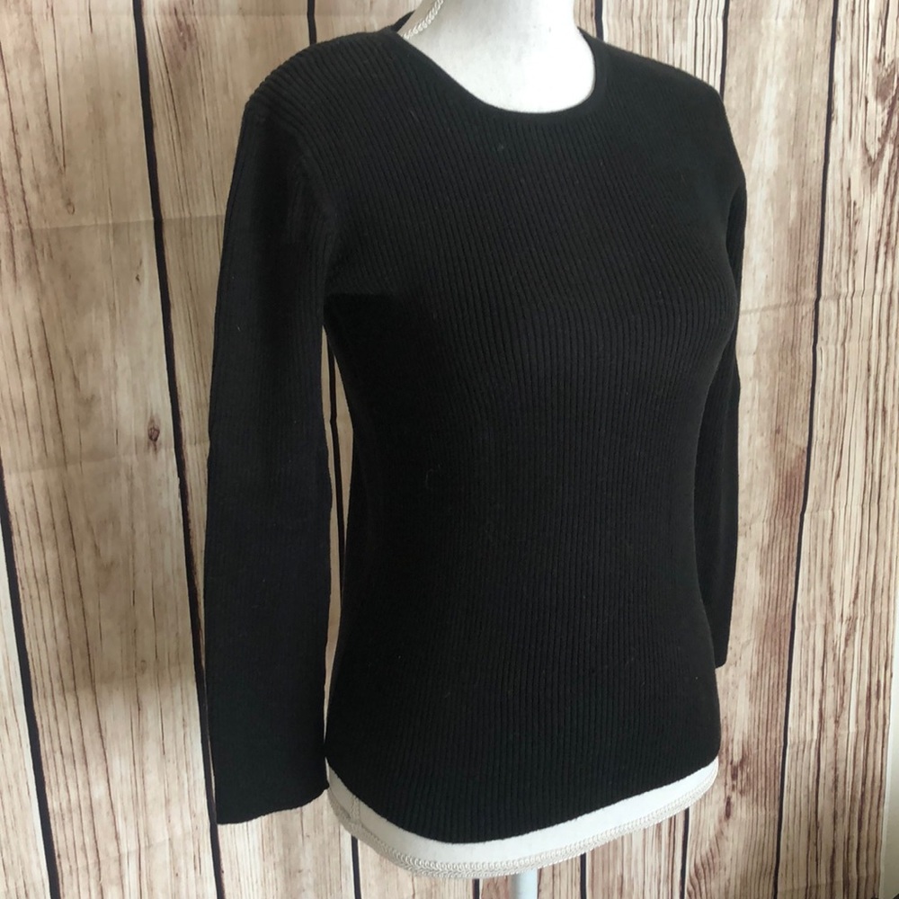 Vintage Eddie Bauer Ribbed Black Crew Neck Sweater Small - Picture 2 of 5